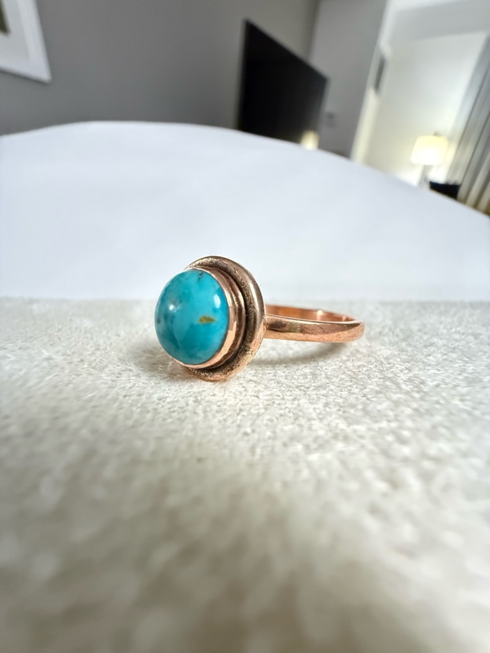 Size 8 Kingman turquoise and copper ring